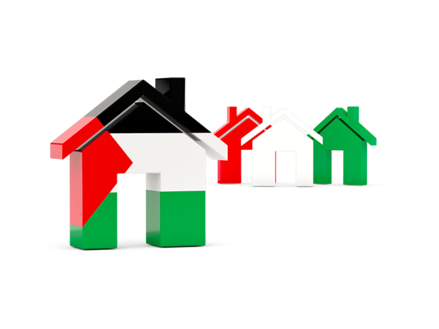 Three houses with flag. Download flag icon of Palestinian territories at PNG format