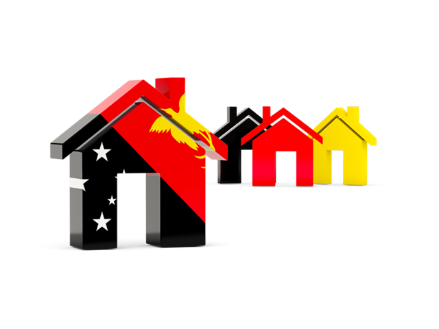 Три домика с флагом. Скачать флаг. Папуа — Новая Гвинея