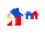 Philippines. Three houses with flag. Download icon.