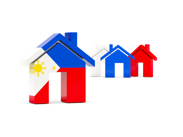 Three houses with flag. Download flag icon of Philippines at PNG format