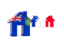 Pitcairn Islands. Three houses with flag. Download icon.