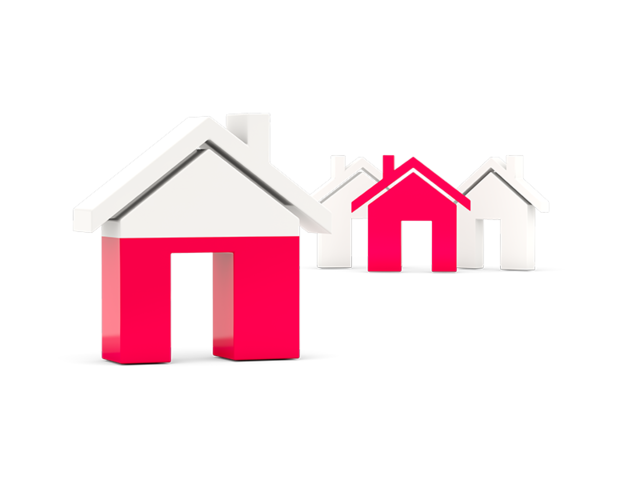 Three houses with flag. Download flag icon of Poland at PNG format