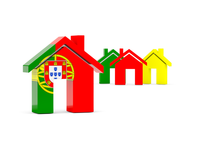 Three houses with flag. Download flag icon of Portugal at PNG format