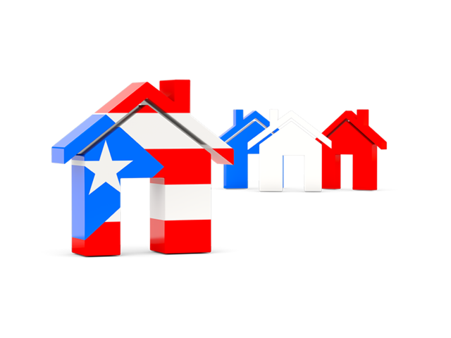 Three houses with flag. Download flag icon of Puerto Rico at PNG format