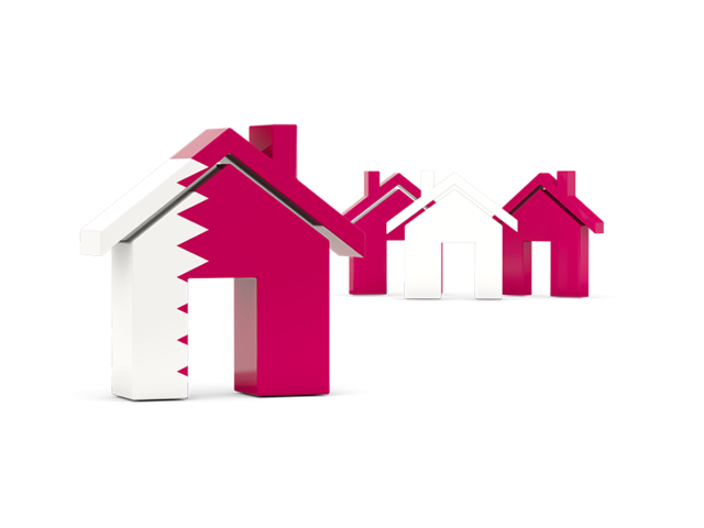Three houses with flag. Download flag icon of Qatar at PNG format