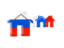 Russia. Three houses with flag. Download icon.