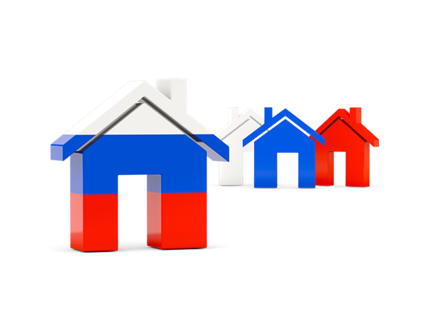 Three houses with flag. Download flag icon of Russia at PNG format