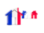 Saint Barthelemy. Three houses with flag. Download icon.