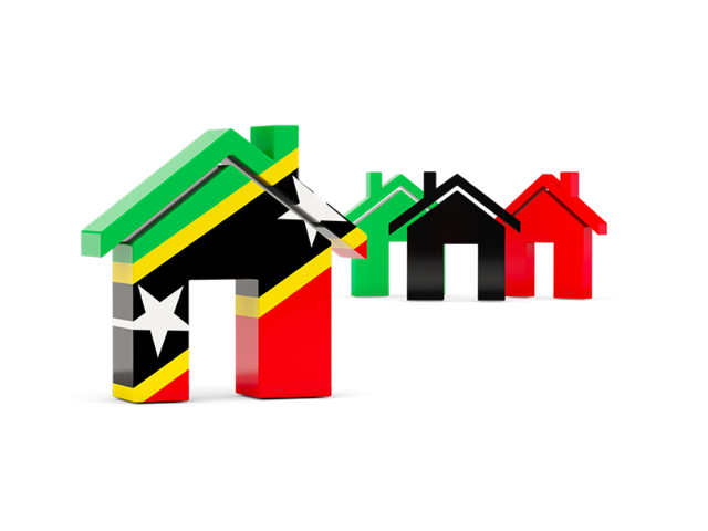 Three houses with flag. Download flag icon of Saint Kitts and Nevis at PNG format