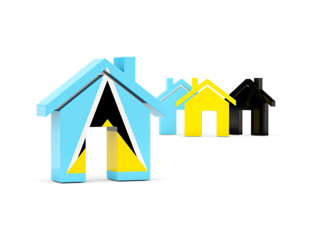 Three houses with flag. Download flag icon of Saint Lucia at PNG format