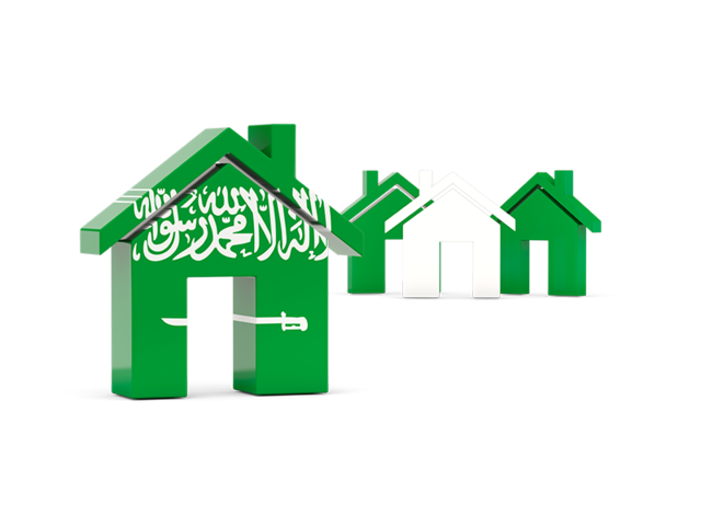 Три домика с флагом. Скачать флаг. Саудовская Аравия
