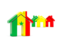Senegal. Three houses with flag. Download icon.