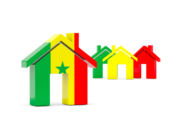 Three houses with flag. Download flag icon of Senegal at PNG format