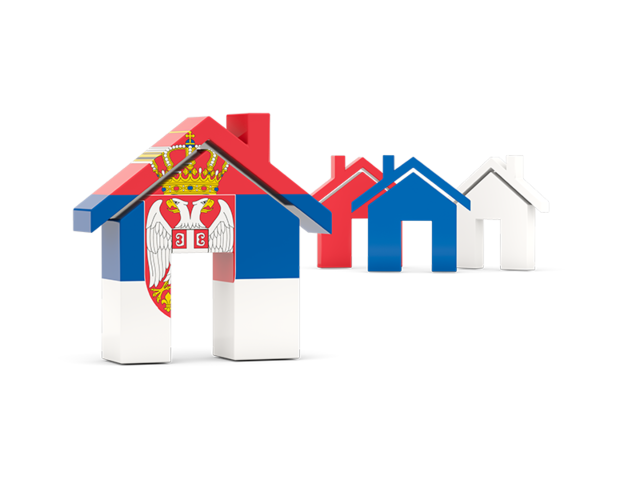 Three houses with flag. Download flag icon of Serbia at PNG format