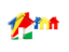 Seychelles. Three houses with flag. Download icon.