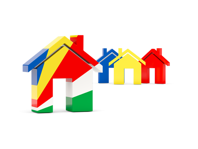 Three houses with flag. Download flag icon of Seychelles at PNG format