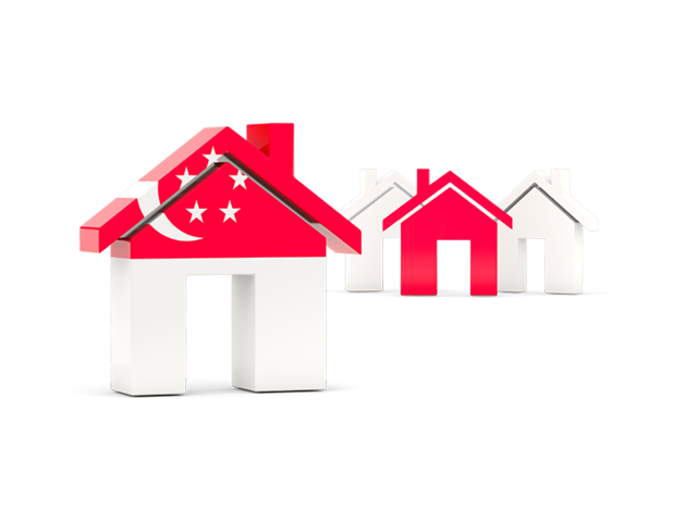 Three houses with flag. Download flag icon of Singapore at PNG format