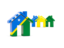 Solomon Islands. Three houses with flag. Download icon.