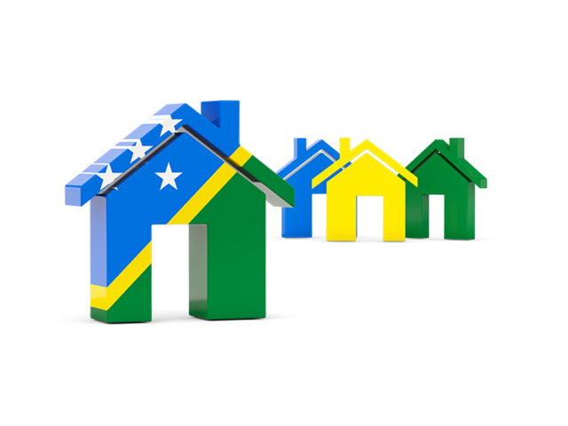 Three houses with flag. Download flag icon of Solomon Islands at PNG format