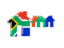 South Africa. Three houses with flag. Download icon.