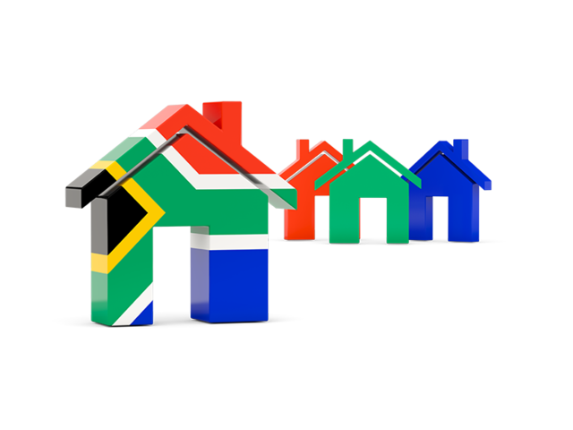 Three houses with flag. Download flag icon of South Africa at PNG format