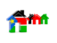 South Sudan. Three houses with flag. Download icon.