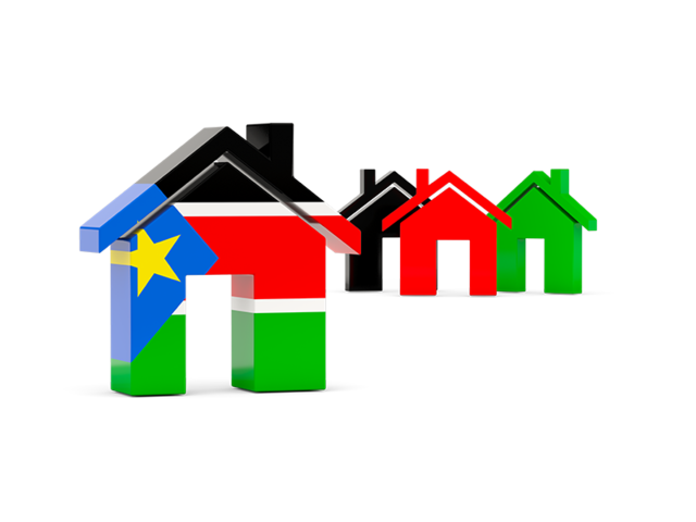 Три домика с флагом. Скачать флаг. Южный Судан