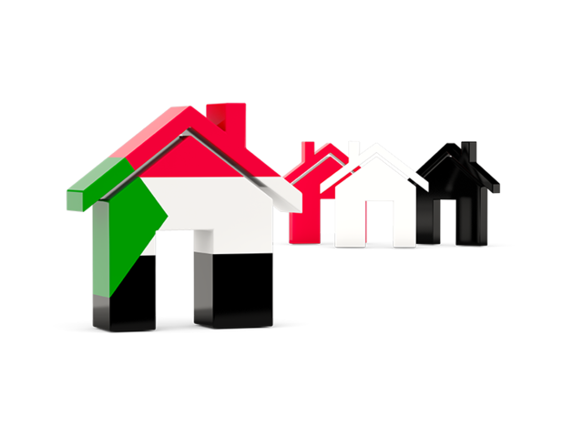 Three houses with flag. Download flag icon of Sudan at PNG format