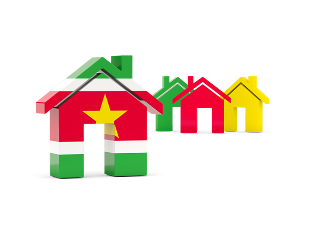 Three houses with flag. Download flag icon of Suriname at PNG format