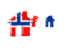 Svalbard and Jan Mayen. Three houses with flag. Download icon.
