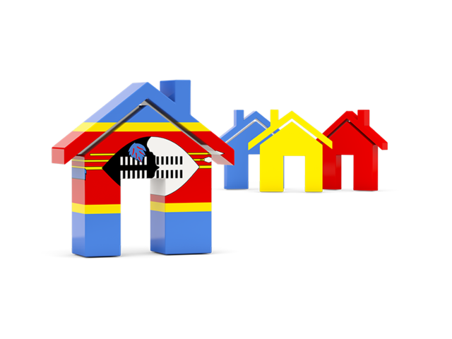 Three houses with flag. Download flag icon of Swaziland at PNG format