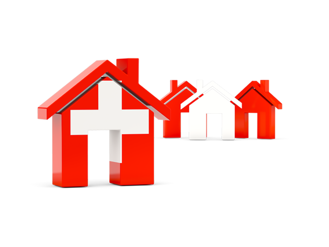Three houses with flag. Download flag icon of Switzerland at PNG format