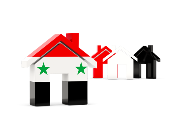 Three houses with flag. Download flag icon of Syria at PNG format