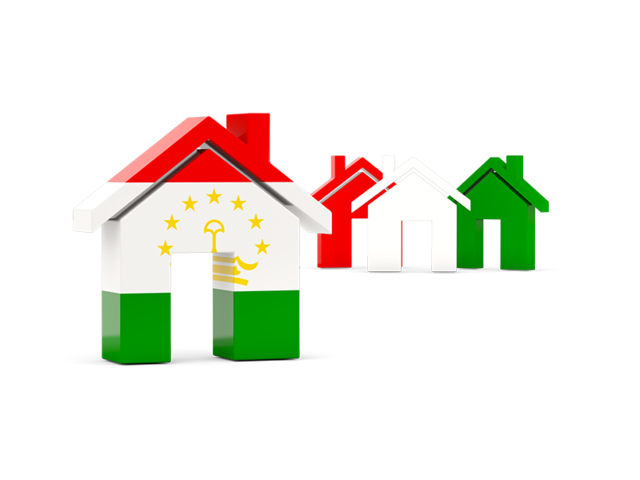 Three houses with flag. Download flag icon of Tajikistan at PNG format
