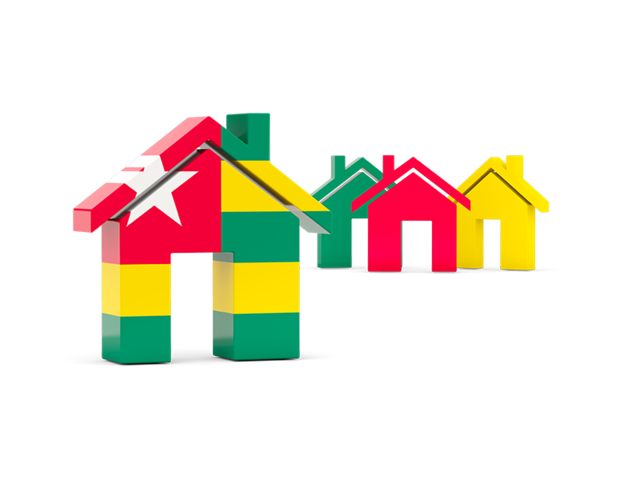 Three houses with flag. Download flag icon of Togo at PNG format