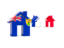 Turks and Caicos Islands. Three houses with flag. Download icon.