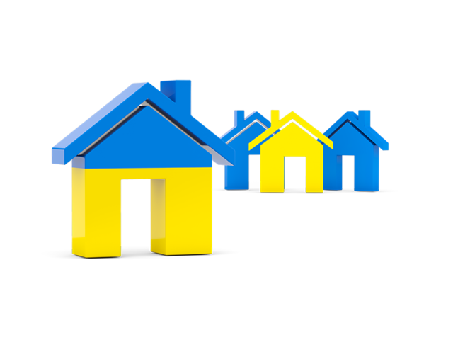 Three houses with flag. Download flag icon of Ukraine at PNG format