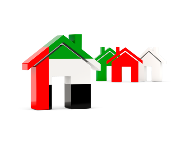Three houses with flag. Download flag icon of United Arab Emirates at PNG format