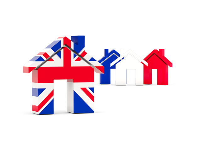 Three houses with flag. Download flag icon of United Kingdom at PNG format