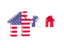 United States of America. Three houses with flag. Download icon.