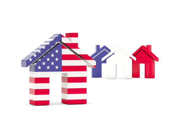 Three houses with flag. Download flag icon of United States of America at PNG format