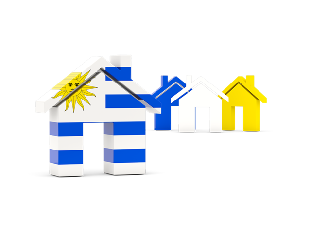 Three houses with flag. Download flag icon of Uruguay at PNG format