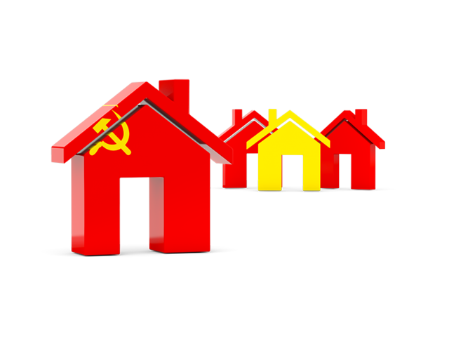 Three houses with flag. Download flag icon of Soviet Union at PNG format