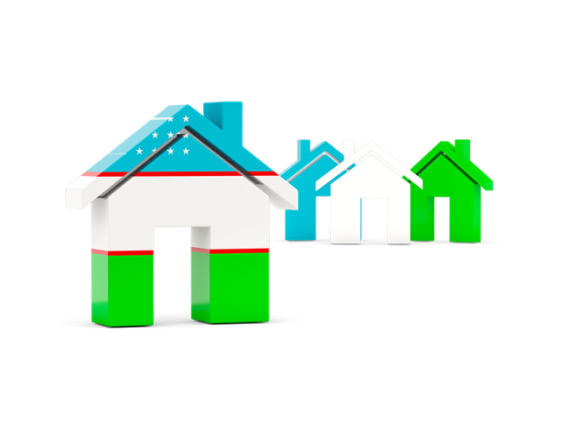 Three houses with flag. Download flag icon of Uzbekistan at PNG format