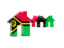 Vanuatu. Three houses with flag. Download icon.