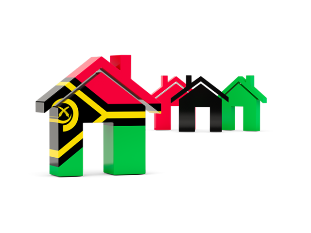 Three houses with flag. Download flag icon of Vanuatu at PNG format
