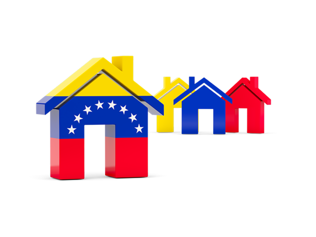 Three houses with flag. Download flag icon of Venezuela at PNG format