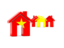 Vietnam. Three houses with flag. Download icon.