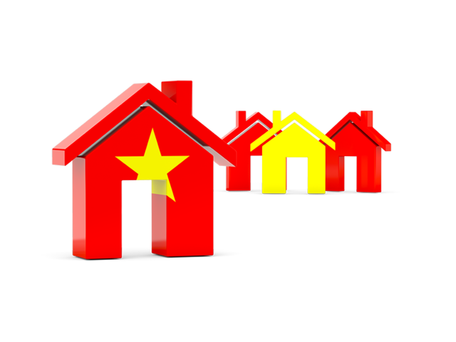 Three houses with flag. Download flag icon of Vietnam at PNG format
