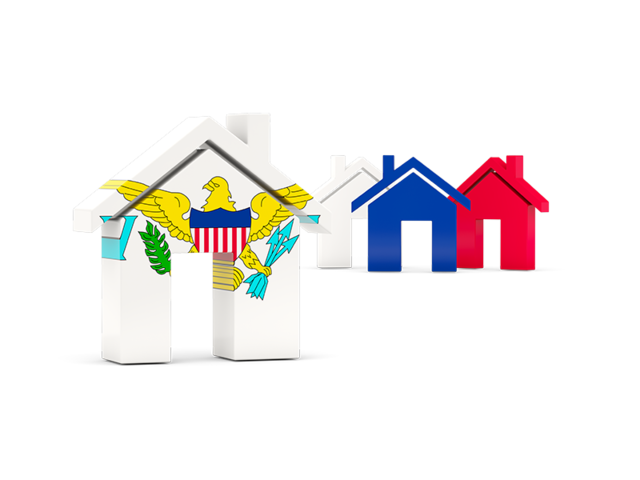 Three houses with flag. Download flag icon of Virgin Islands of the United States at PNG format